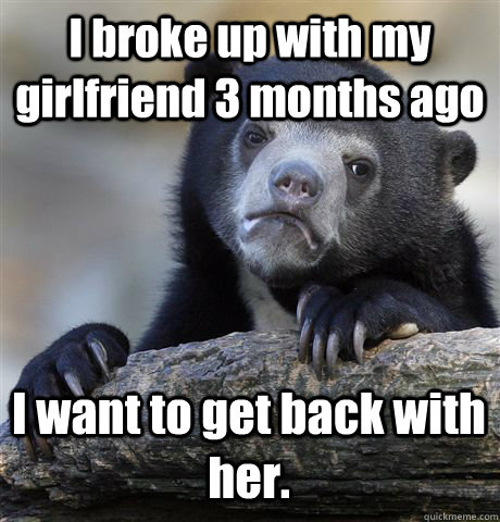 I broke up with my girlfriend 3 months ago I want to get back with her.  Confession Bear