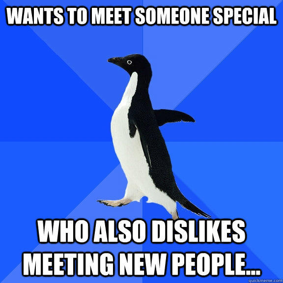 wants to meet someone special who also dislikes meeting new people...  Socially Awkward Penguin