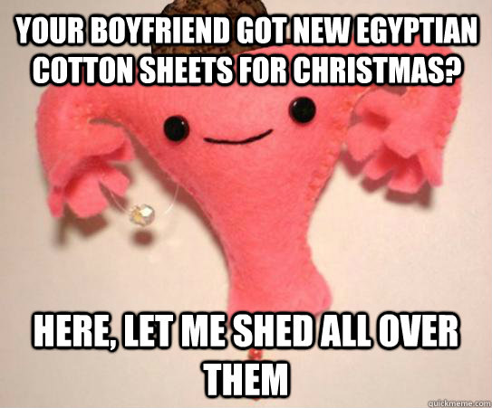 Your boyfriend got new egyptian cotton sheets for christmas? Here, let me shed all over them  Scumbag Uterus