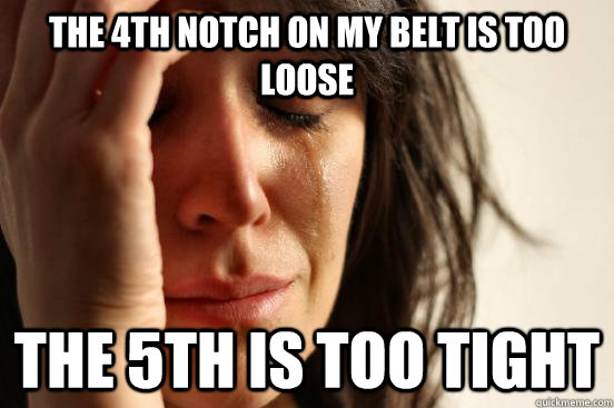 The 4th notch on my belt is too loose The 5th is too tight  First World Problems