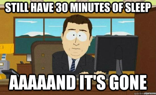 still have 30 minutes of sleep Aaaaand it's gone  anditsgone