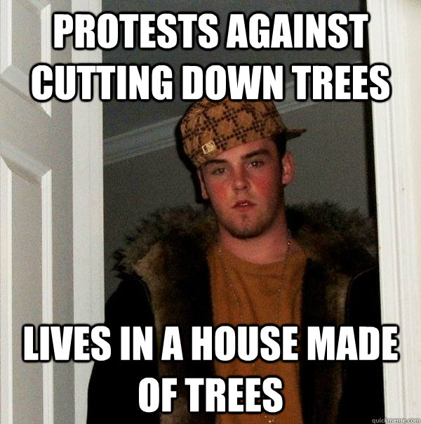 Protests against cutting down trees lives in a house made of trees - Protests against cutting down trees lives in a house made of trees  Scumbag Steve