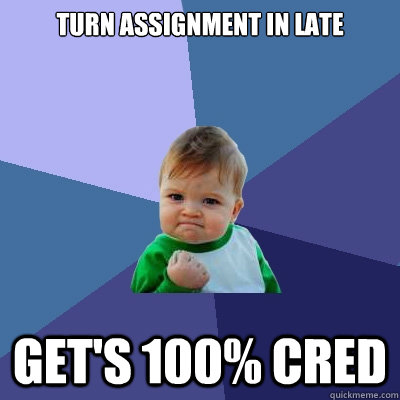 Turn assignment in late  get's 100% cred  Success Kid
