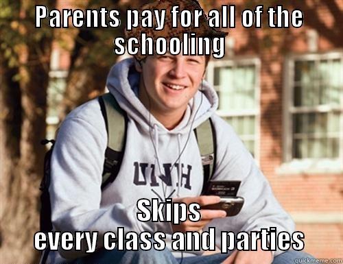 PARENTS PAY FOR ALL OF THE SCHOOLING SKIPS EVERY CLASS AND PARTIES College Freshman