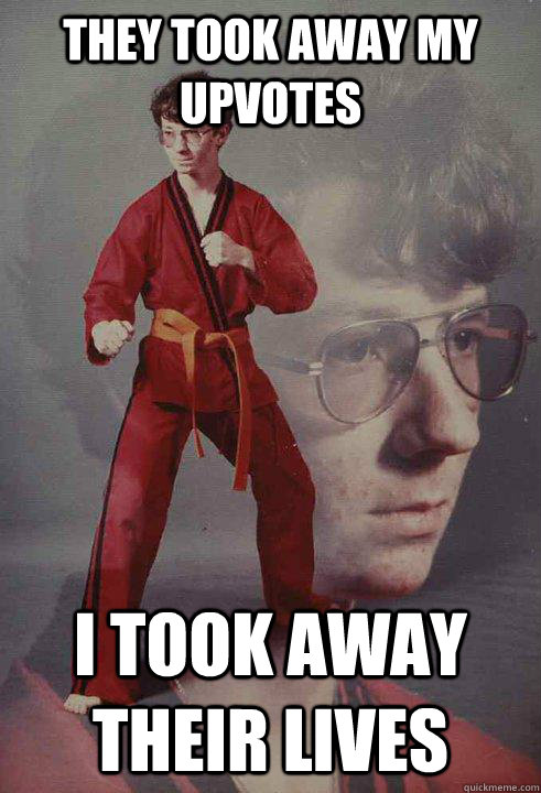 they took away my upvotes I took away their lives  Karate Kyle
