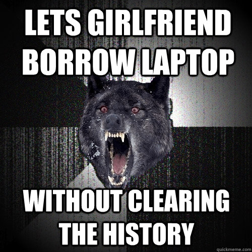 lets girlfriend borrow laptop without clearing the history  Insanity Wolf