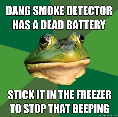 dang smoke detector has a dead battery stick it in the freezer to stop that beeping  Foul Bachelor Frog