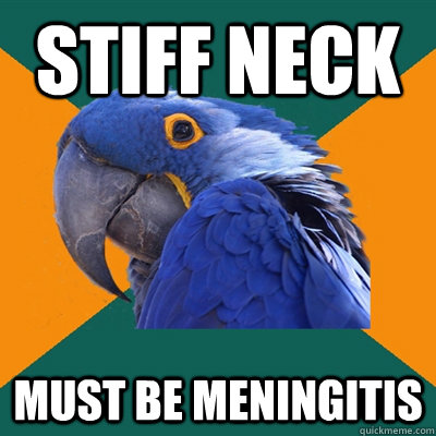 STIFF neck must be meningitis - STIFF neck must be meningitis  Paranoid Parrot