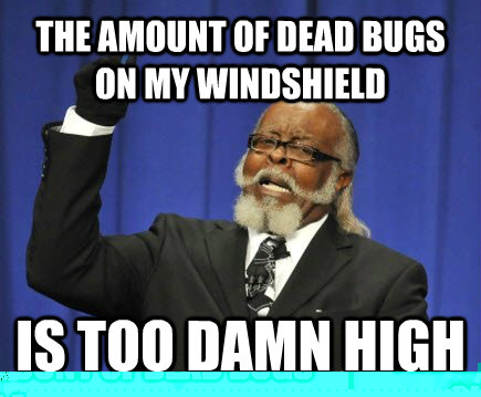 The amount of dead bugs on my windshield is too damn high  Too Damn High