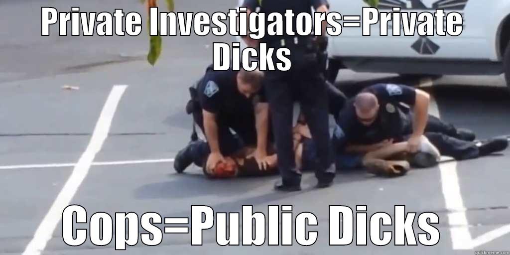 PRIVATE INVESTIGATORS=PRIVATE DICKS COPS=PUBLIC DICKS Misc