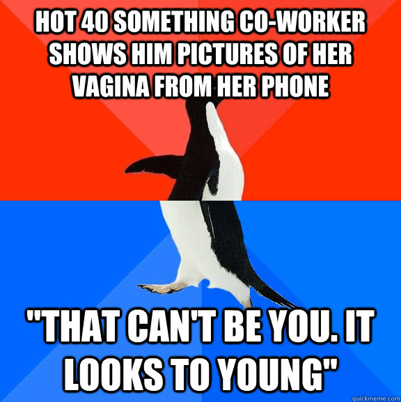 hot 40 something co-worker shows him pictures of her vagina from her phone 