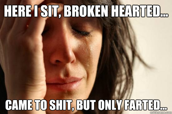 Here I sit, broken hearted... came to shit, but only farted...  First World Problems