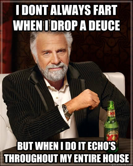i dont always fart when i drop a deuce  but when i do it echo's throughout my entire house  The Most Interesting Man In The World