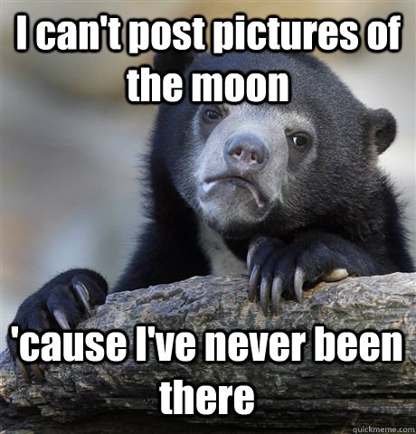 I can't post pictures of the moon 'cause I've never been there  Confession Bear