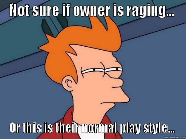NOT SURE IF OWNER IS RAGING... OR THIS IS THEIR NORMAL PLAY STYLE... Futurama Fry