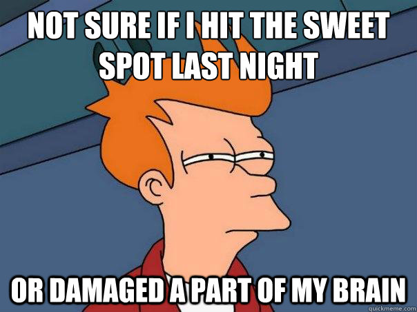 NOT SURE IF I HIT THE SWEET SPOT LAST NIGHT OR DAMAGED A PART OF MY BRAIN  Futurama Fry