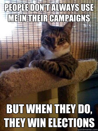 People don't always use me in their campaigns but when they do, they win elections  The Most Interesting Cat in the World