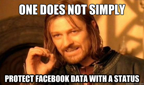 One Does Not Simply Protect facebook data with a status - One Does Not Simply Protect facebook data with a status  Boromir