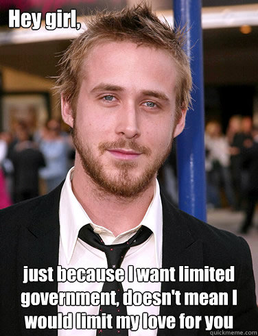 Hey girl, just because I want limited government, doesn't mean I would limit my love for you  Paul Ryan Gosling