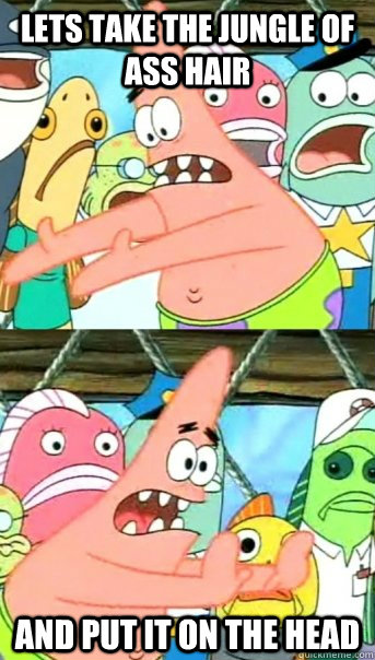 Lets take the jungle of ass hair and put it on the head  Push it somewhere else Patrick