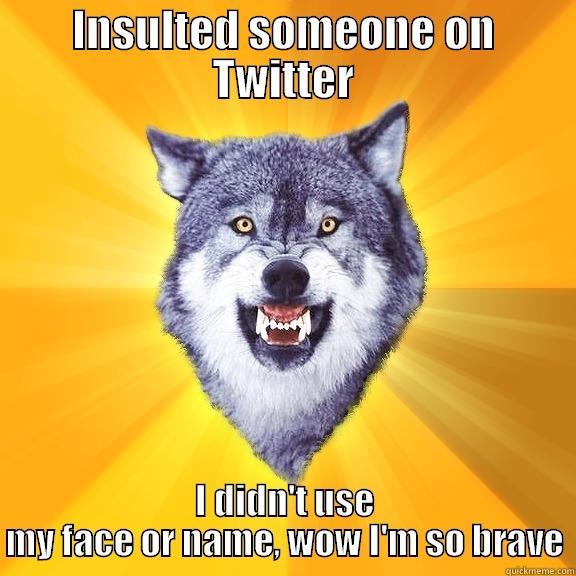 INSULTED SOMEONE ON TWITTER I DIDN'T USE MY FACE OR NAME, WOW I'M SO BRAVE Courage Wolf