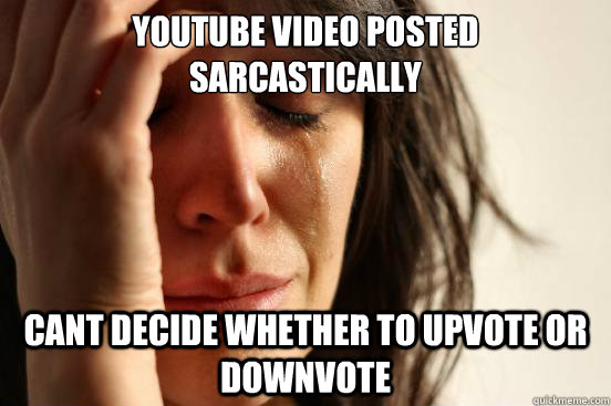 youtube video posted sarcastically   cant decide whether to upvote or downvote   First World Problems