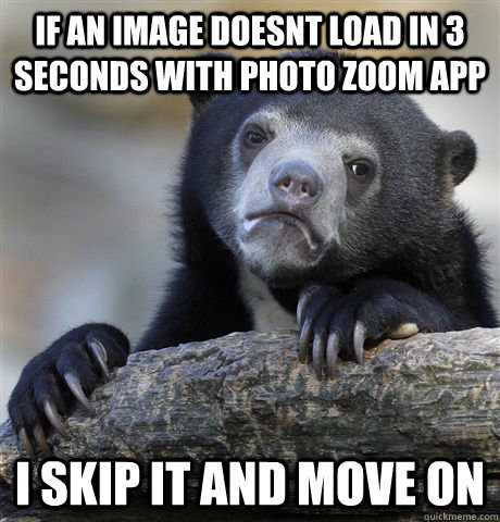 if an image doesnt load in 3 seconds with photo zoom app i skip it and move on  Confession Bear