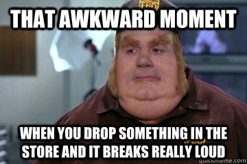 That Awkward Moment when you drop something in the store and it breaks really loud  Fat Bastard awkward moment