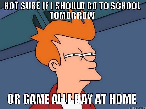 NOT SURE IF I SHOULD GO TO SCHOOL TOMORROW OR GAME ALLE DAY AT HOME Futurama Fry