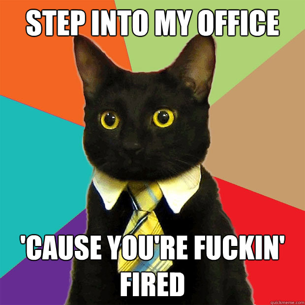 STEP INTO MY OFFICE 'CAUSE YOU'RE FUCKIN' FIRED - STEP INTO MY OFFICE 'CAUSE YOU'RE FUCKIN' FIRED  Business Cat