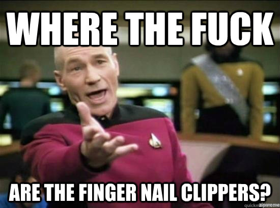 Where the fuck are the finger nail clippers?  Annoyed Picard HD