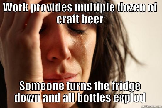 WORK PROVIDES MULTIPLE DOZEN OF CRAFT BEER SOMEONE TURNS THE FRIDGE DOWN AND ALL BOTTLES EXPLOD First World Problems