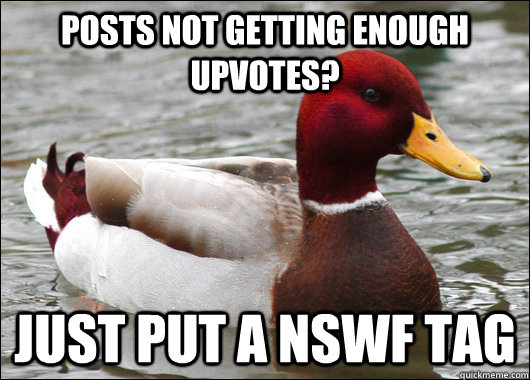 Posts not getting enough upvotes? Just put a NSWF tag  Malicious Advice Mallard