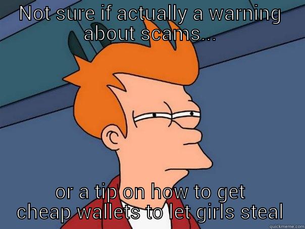 NOT SURE IF ACTUALLY A WARNING ABOUT SCAMS... OR A TIP ON HOW TO GET CHEAP WALLETS TO LET GIRLS STEAL Futurama Fry