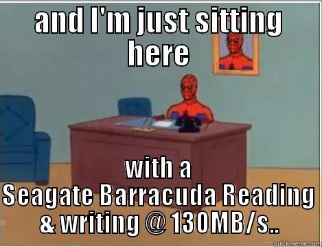 and I'm just sitting here - AND I'M JUST SITTING HERE WITH A SEAGATE BARRACUDA READING & WRITING @ 130MB/S.. Spiderman Desk