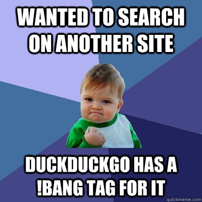 wanted to search on another site DuckDuckGo has a !bang tag for it  Success Kid