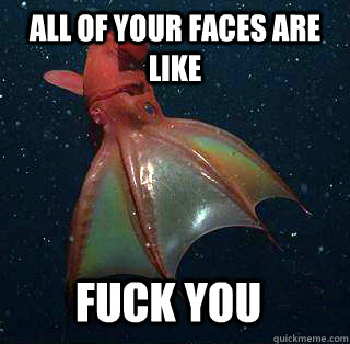 all of your faces are like fuck you  - all of your faces are like fuck you   Bad Simile Squid