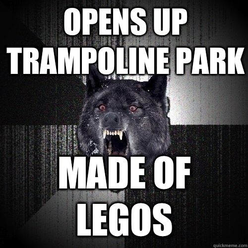 Opens up trampoline park Made of legos  Insanity Wolf