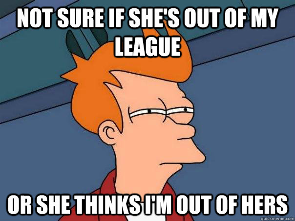 Not sure if she's out of my league or she thinks i'm out of hers  Futurama Fry