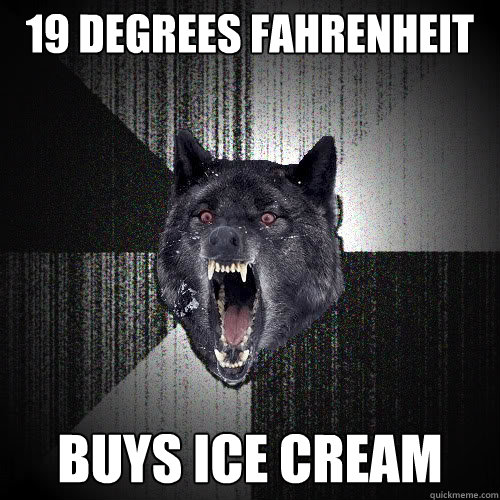 19 degrees fahrenheit buys ice cream  insanitywolf