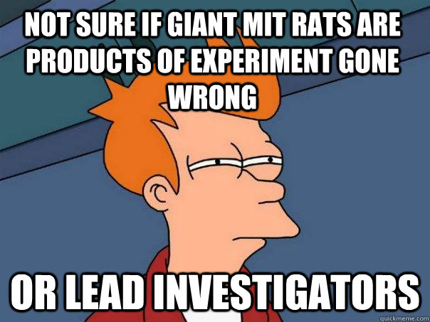 not sure if giant MIT rats are products of experiment gone wrong or lead investigators  Futurama Fry