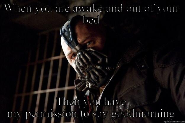 WHEN YOU ARE AWAKE AND OUT OF YOUR BED THEN YOU HAVE MY PERMISSION TO SAY GOODMORNING Angry Bane