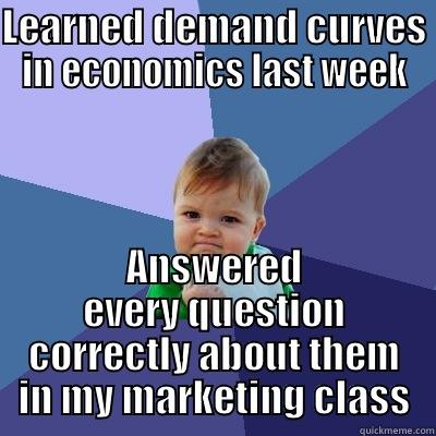 LEARNED DEMAND CURVES IN ECONOMICS LAST WEEK ANSWERED EVERY QUESTION CORRECTLY ABOUT THEM IN MY MARKETING CLASS Success Kid