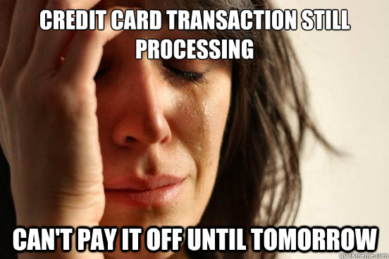 Credit card transaction still processing can't pay it off until tomorrow  First World Problems