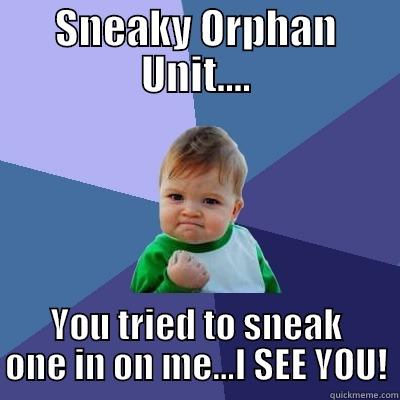 SNEAKY ORPHAN UNIT.... YOU TRIED TO SNEAK ONE IN ON ME...I SEE YOU! Success Kid