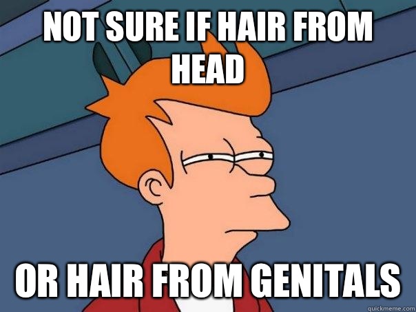 Not sure if hair from head Or hair from genitals  Futurama Fry