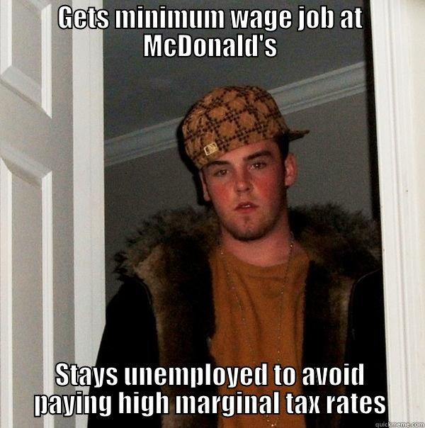 GETS MINIMUM WAGE JOB AT MCDONALD'S STAYS UNEMPLOYED TO AVOID PAYING HIGH MARGINAL TAX RATES Scumbag Steve
