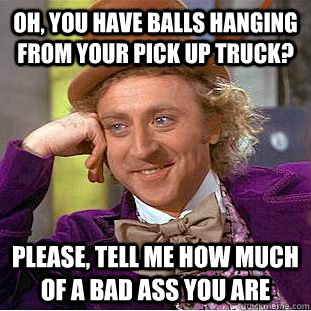 Oh, you have balls hanging from your pick up truck? Please, tell me how much of a bad ass you are  Condescending Wonka