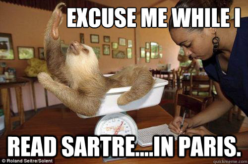 Excuse Me While I Read Sartre....In Paris.  Dramatic Sloth