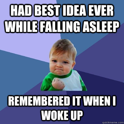 Had best idea ever while falling asleep Remembered it when I woke up  Success Kid